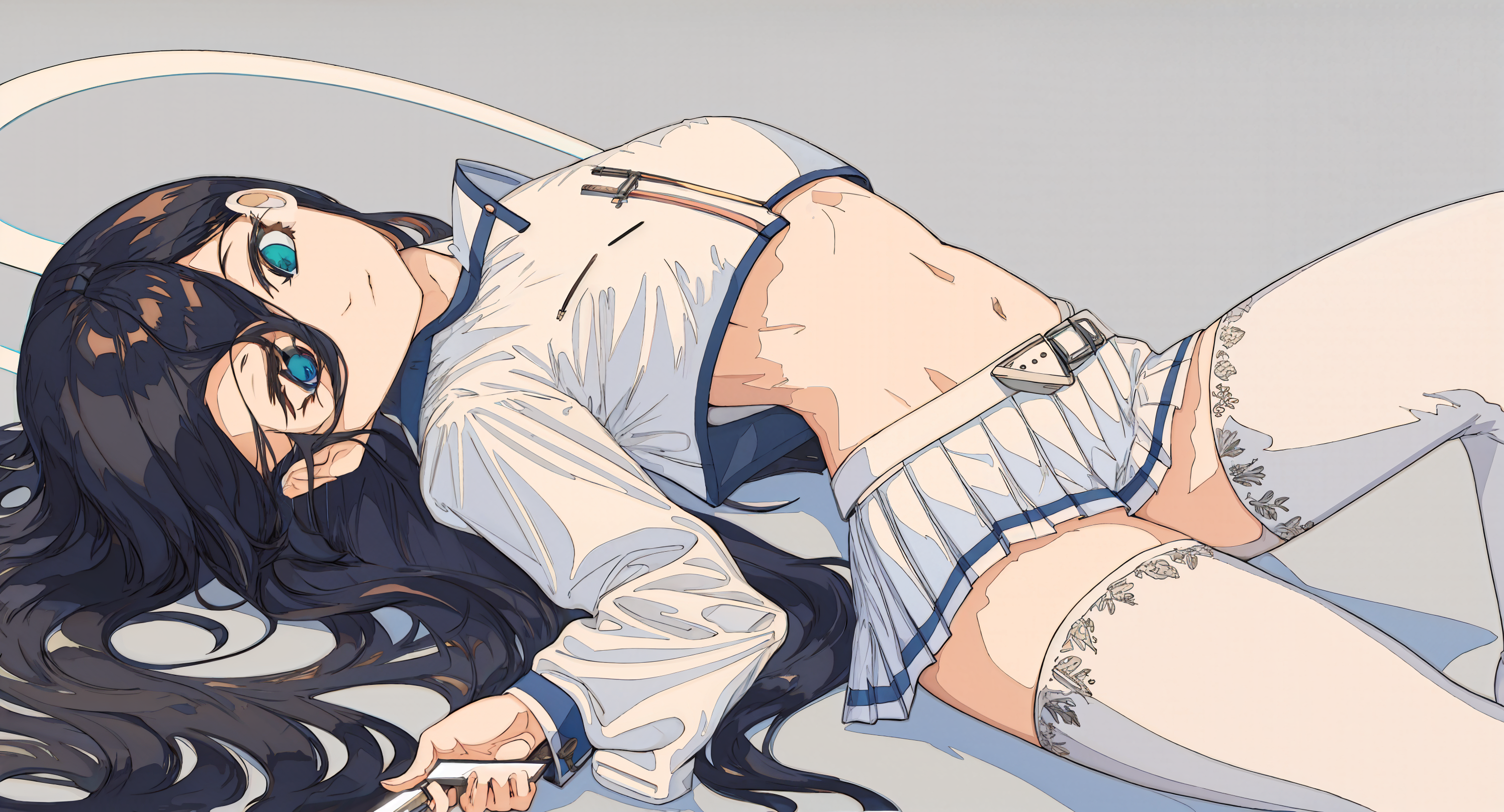 1238438-1567540561-_lora_焦茶7-000010_1_1girl, solo, long hair, thighhighs, skirt, halo, knife, lying, navel, looking at viewer, on back, white skirt.png